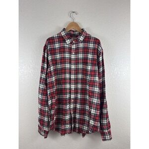 Seventh Avenue Men's L Long Sleeve Button Up Red Plaid Casual Flannel Shirt